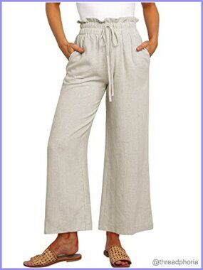 Linen Wide Leg High Waist Cropped Palazzo Beach Pants Summer